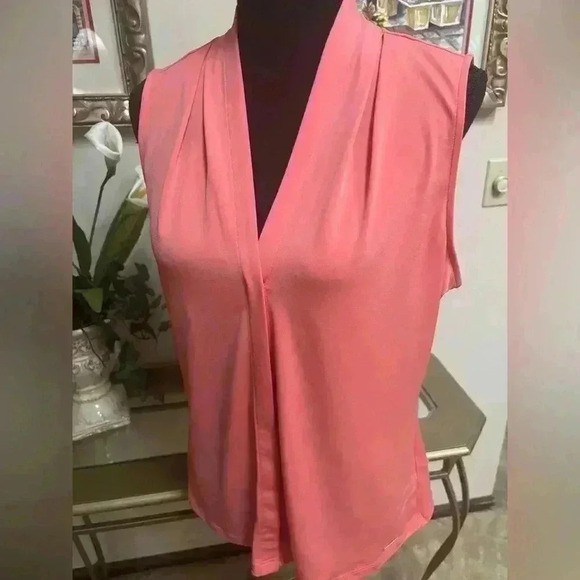 CALVIN KLEIN SLEEVELESS PEACH SPRING BUSINESS CASUAL OFFICE V-NECK TOP SIZE L - Picture 3 of 8
